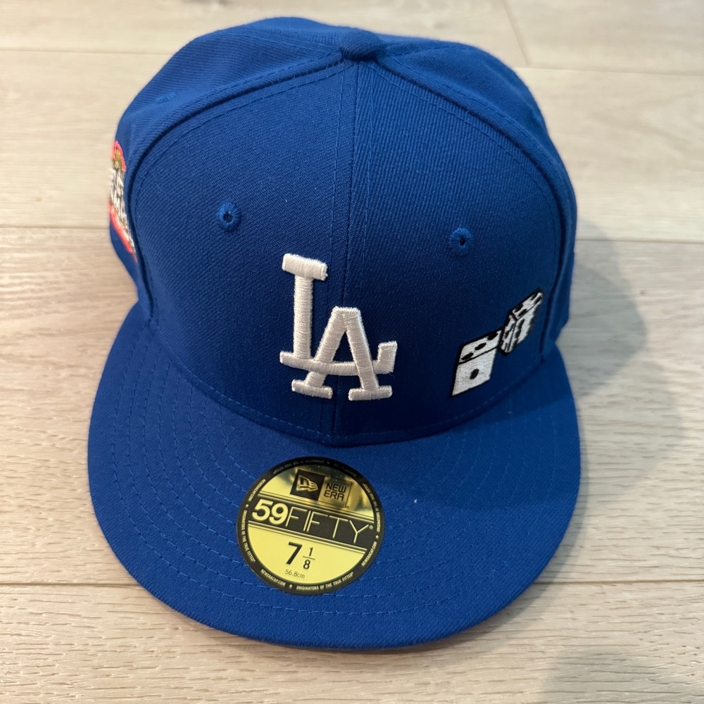 New Era LA Dodgers Dice World Series Hat Baseball Cap MLB Sz 7 1/8 Blue Pink